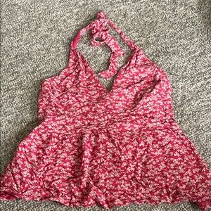 American Eagle Outfitters Pink and White Tie Front Tank Top